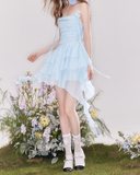 Niulatu A Line Halter Layered Yellow Chiffon Open Back Short Homecoming Dress Cocktail Dress HZ0113