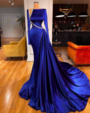 Niulatu modest evening dresses long sleeve royal blue beaded luxury elegant formal party dresses HZ1007