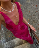Niulatu Deep V Neck Print Floral Evening Dress Prom Gown HZ1007