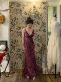 Niulatu Purple Mermaid Spaghetti Strap Velvet Open Back Prom Dress 22th Birthday Dress HZ0113