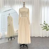 Niulatu Short Midi Arabic Evening Dress with Belt Long Sleeve Tea Length Women Formal Wedding Party Gowns HZ1007