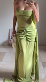 Niulatu Green Strapless Ruched Long Prom Dress Formal Evening Dress HZ1007