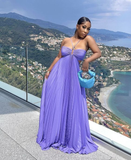 Niulatu Purple A-line Pleated Prom Dress Purple Evening Dress HZ1007