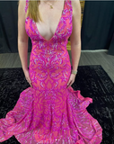 Niulatu Deep V Neck Mermaid Evening Dress Pink Formal Prom Dress HZ1007
