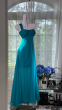 Niulatu Blue A Line One Shoulder Chiffon Prom Dress Wedding Guest Dress HZ0113