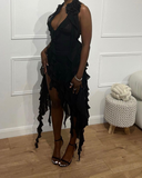 Niulatu Black Evening Dress for Black Girls Black Party Dress HZ1007