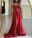 Niulatu A-Line Satin Burgundy Long Prom Dress Strapless Evening Dress HZ1007