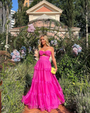 Niulatu Pink Formal Occasion Dress Sweetheart Long Party Dress Tiered Sleeveless Sexy Evening Dress HZ1007