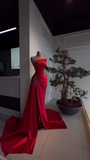 Niulatu Red Satin Long Evening Dress with High Slit HZ1007