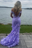 Niulatu Off-Shoulder V-Neck Lace Appliques Mermaid Prom Dress Slit Birthday Evening Gown HZ1007