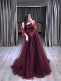 Niulatu A-line Tulle Prom Dress Evening Dress With Waist Bow HZ1007