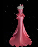 Niulatu Pink Satin 3D Flowers Mermaid Prom Dress Long Evening Dress HZ1007