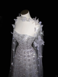 Niulatu Lilac Tulle Beaded Appliques A Line Prom Evening Dress Formal Evening Dress HZ1007