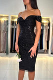 Niulatu Short Black Off-the-shoulder Cocktail Dresses With HZ1007