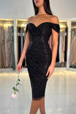 Niulatu Short Black Off-the-shoulder Cocktail Dresses With HZ1007