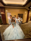 Niulatu Ball Gown Off The Shoulder Blue Tulle Lace Long Quinceanera Dress Formal Gowns Vestido De 15 Anos Sweet 16 Dress HZ1214