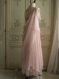 Niulatu Pink One Shoulder Chiffon Evening Dress A Line Prom Dress HZ1007