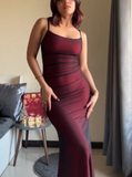 Niulatu Burgundy Spaghetti Straps Prom Dress Evening Gown HZ1007