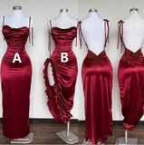 Niulatu Burgundy Spaghetti Straps Sheath Prom Dress Evening Gown HZ1007