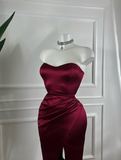 Niulatu Burgundy Sheath Sweetheart Neck Satin Knee Lenght Prom Dress Cocktail Dress HZ0113