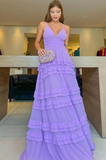Niulatu A-line V Neck Prom Dress Lavender Evening Dress HZ1007