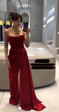 Niulatu Dark Burgundy Spaghetti Straps Long Evening Dress with Split HZ1007