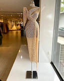 Niulatu Sequin Evening Dress Side Slit Prom Dress One Shoulder Tassels Custom Made HZ1007