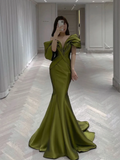 Niulatu Satin Mermaid Evening Dress Off The Shoulder Long Prom Party Dress HZ1007
