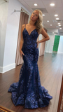Niulatu Spaghetti Straps Sparkly Long Prom Dress Beaded Evening Dresses HZ1007