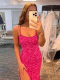 Niulatu Spaghetti Straps Long Sequins Prom HZ1007