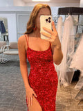 Niulatu Spaghetti Straps Long Sequins Prom HZ1007