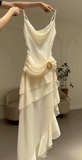 Niulatu White Chiffon Mermaid Evening Dress Long Layered Prom Dress HZ1007