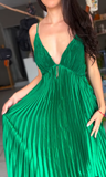 Niulatu Spaghetti Straps Pleated V Neck Party Prom Dress A Line Evening Gown HZ1007