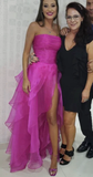 Niulatu Pink Simple Strapless Evening Dress Long Prom Dress HZ1007