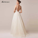 Niulatu Spaghetti Straps Tulle Wedding Dress Vestido De Novia Sleeveless V-neck Backless Bride Dresses Robe De HZ1007