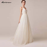 Niulatu Spaghetti Straps Tulle Wedding Dress Vestido De Novia Sleeveless V-neck Backless Bride Dresses Robe De HZ1007