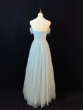 Niulatu Blue Tulle Sequins Beaded ALine Prom Dress Evening Dress HZ1007