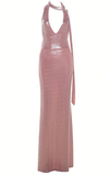 Niulatu Pink Halter Backless Party Evening Dress Formal Prom Dress HZ1007