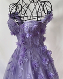 Niulatu 3D Flower sweet A-line Tulle Evening Dress/ Purple Prom Dress Handmade HZ1007