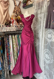 Niulatu Satin Ruched Mermaid Prom Dress Pink Evening Gown HZ1007