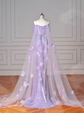 Niulatu Lilac Sequin Tulle Beaded Mermaid Slit Evening Dress Off The Shoulder Tulle Appliques Prom Dress HZ1007
