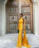 Niulatu Satin Backless Off-Shoulder Long Prom Dress Evening Dress HZ1007