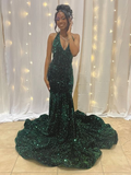 Niulatu Mermaid V-Neck Sequins Long Formal Evening Dress HZ1007