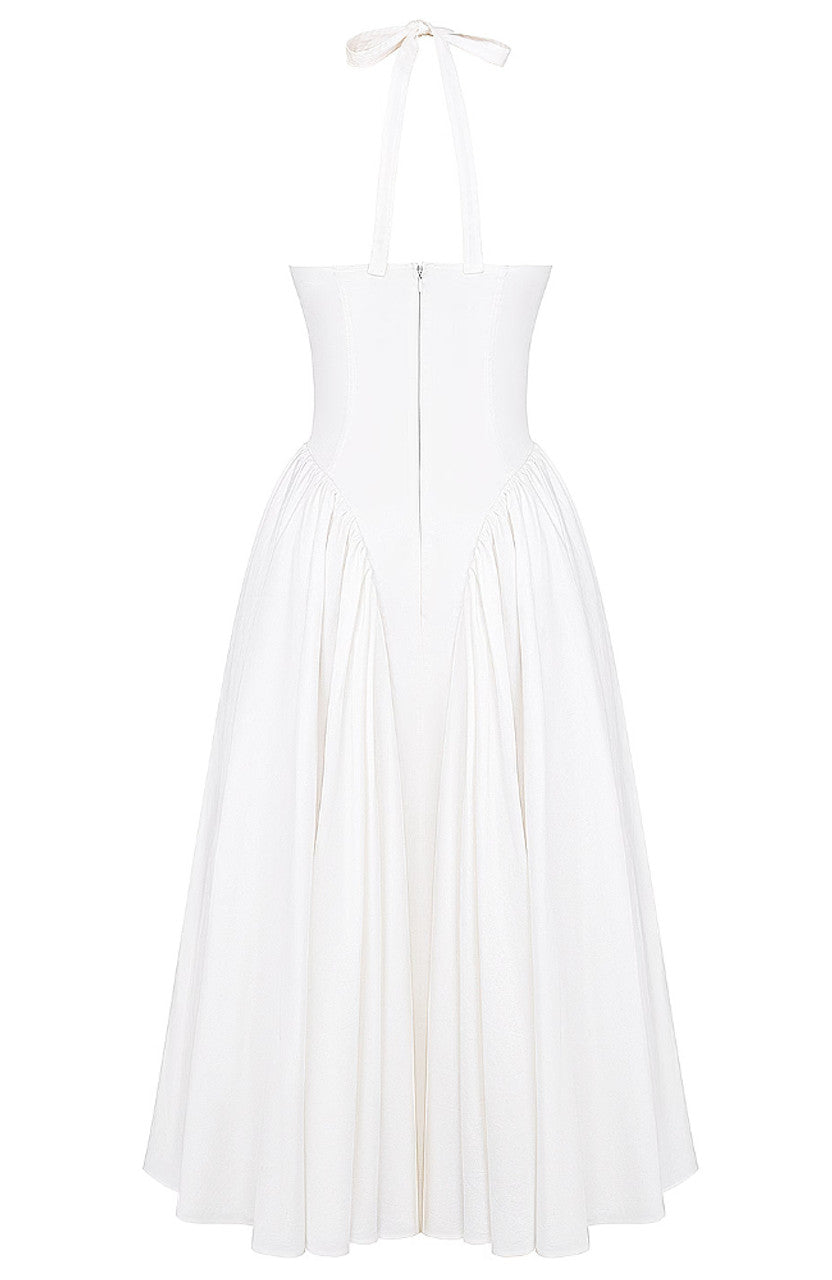 Niulatu A line Halter White Satin Evening Dress Ankle Length Prom Dresses HZ1110