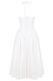Niulatu A line Halter White Satin Evening Dress Ankle Length Prom Dresses HZ1110