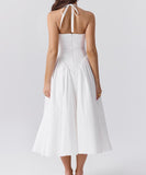 Niulatu A line Halter White Satin Evening Dress Ankle Length Prom Dresses HZ1110
