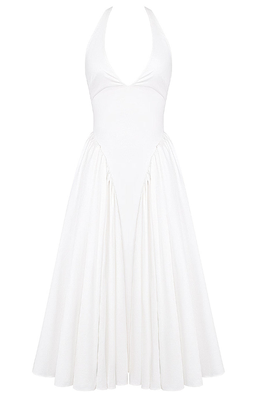 Niulatu A line Halter White Satin Evening Dress Ankle Length Prom Dresses HZ1110