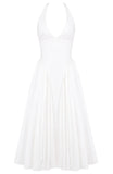 Niulatu A line Halter White Satin Evening Dress Ankle Length Prom Dresses HZ1110