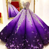 Niulatu Purple Princess Quinceanera Dresses Crystal Beads Sash Butterfly Lace Appliques Ball Gown Prom Gowns HZ0113