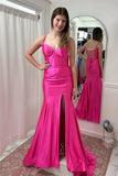 Niulatu Pink Mermaid Straps Satin Long Prom Dress with HZ1007